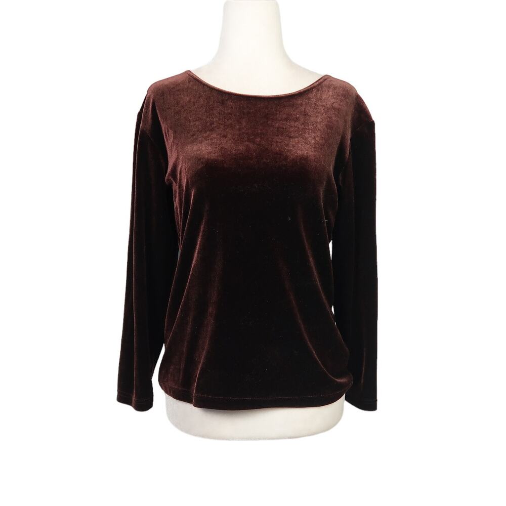 Vintage 90s Forever dark brown velvet long sleeve top M